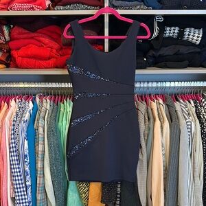 Guess navy sleeveless with sequins v back dress size 6 NWOT